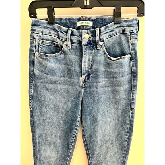 Good American High Rise Jeans 940 Size 4/27 Blue Good Classic Raw Hem - Picture 3 of 8